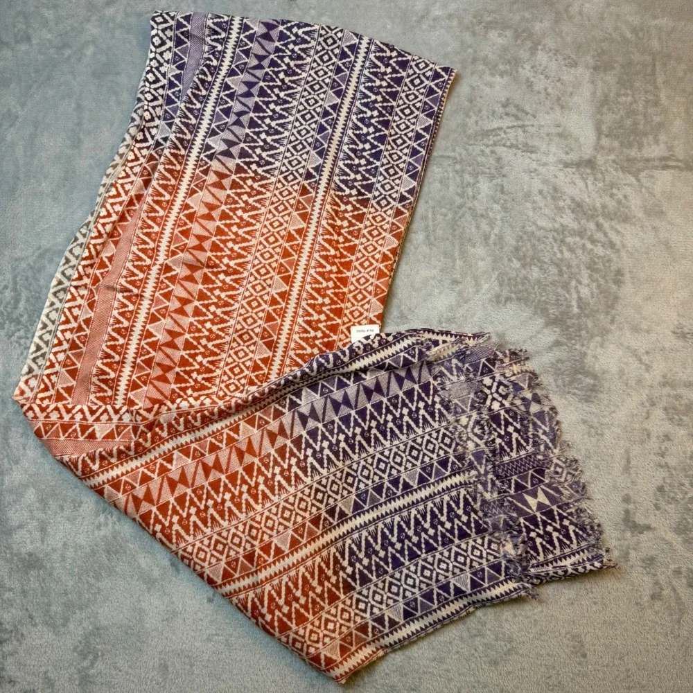 Petanu by Pashma Scarf Womens OS Purple Orange 100% Silk Geometric Tribal Wrap